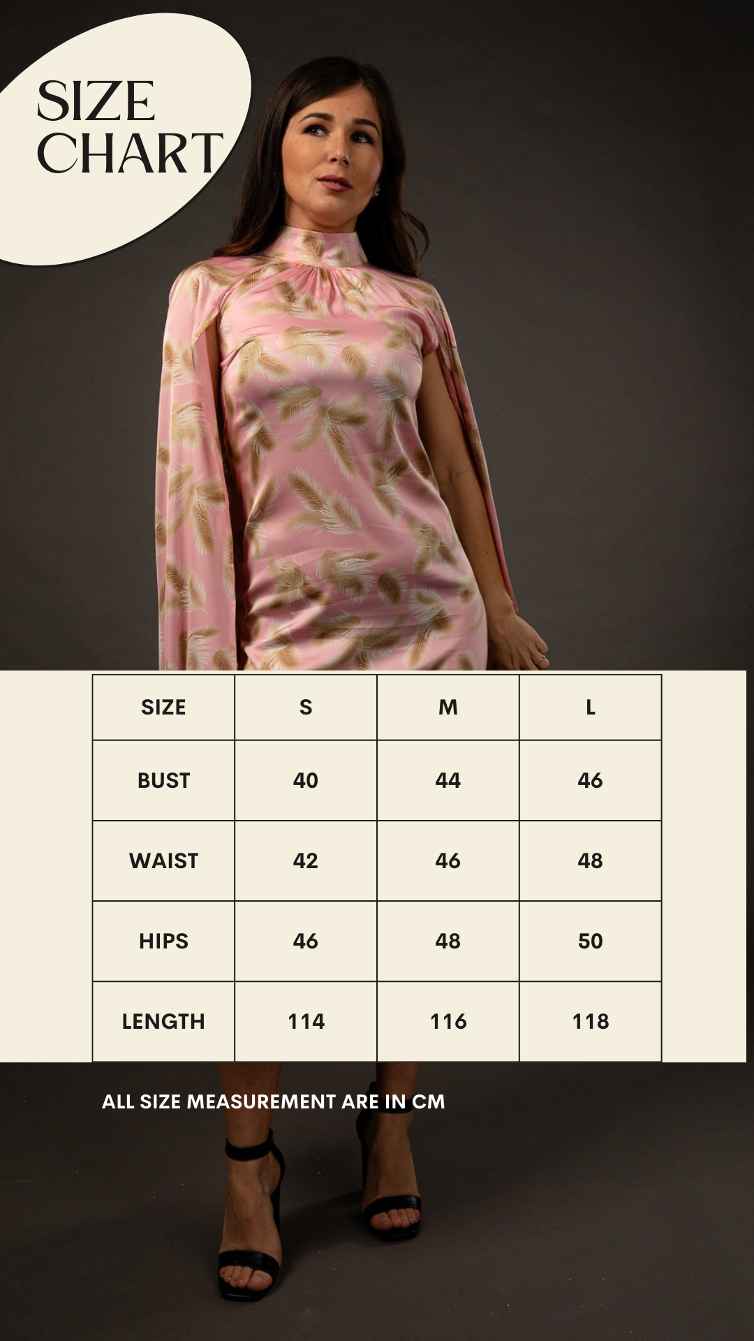 Cape Evening Dress with pink feathers pattern