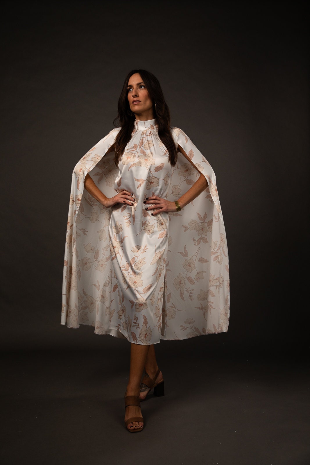 Cape Evening Dress - White Floral