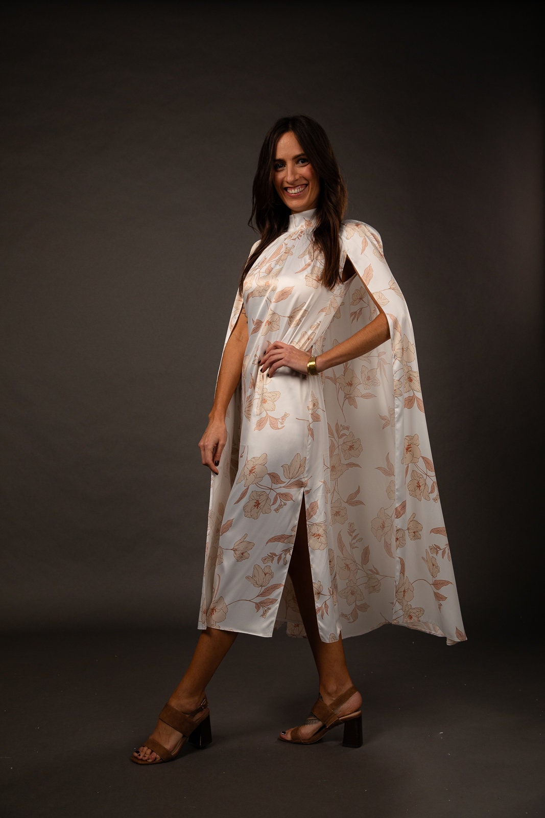 Cape Evening Dress - White Floral