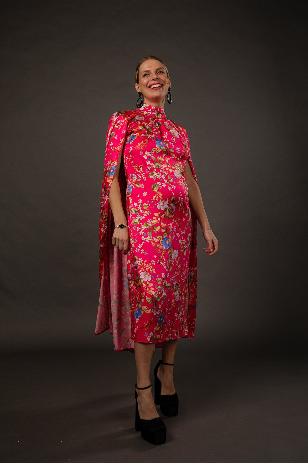 Cape Evening Dress with Asian pattern